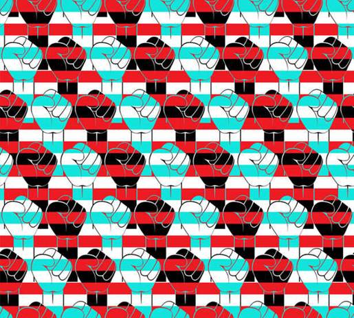 A pattern of black and red and blue fists
AI-generated content may be incorrect.